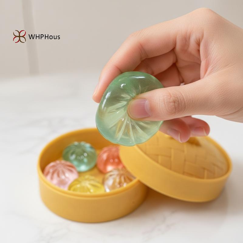 < WHPHous-t > Bánh bao Mini 5 chiếc có thể bóp được với máy hấp Đồ chơi giảm căng thẳng mềm để thư giãn đẹp