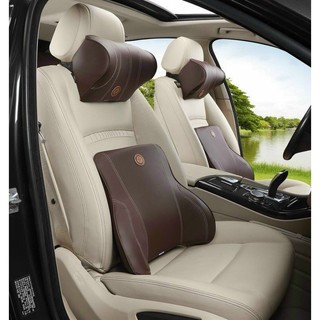 Combo Gối Tựa Đầu, Lưng Ô Tô 100% Cao Su Non SH Autocare Đặc Biệt Bọc Da Cao Cấp