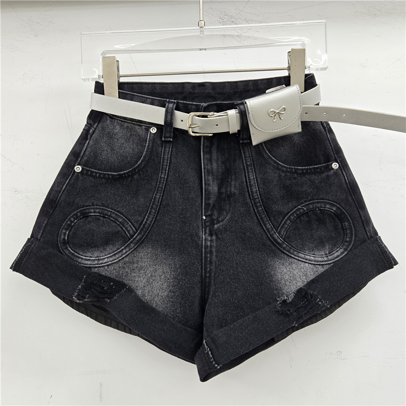 Retro Rách Uốn Hot Girl Denim Quần Short Nữ Mùa Hè 2026 Phong Cách Mới Cao Cấp Phù Hợp Xếp Ly Chữ a Rộng Quần Hot