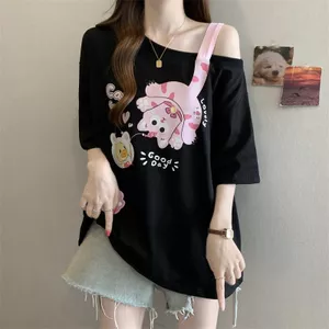 Mỹ Off-the-Shoulder Hot Girl Phim Hoạt Hình In Hình Áo Thun Nữ 2026 Rời Mỏng Hơn Nhìn Giảm Tuổi Top Nữ Giao Hàng Bên Trong 5.19