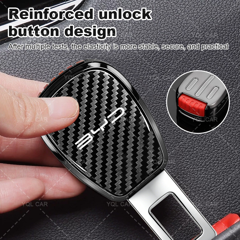 1 / 2 Chiếc Sợi Carbon Khóa An Toàn Xe Ô Tô Dây An Toàn Mở Rộng Cắm Cho BYD Dolphin Atto 3 Seal M6 Sealion 6 Sealion 7