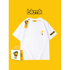 Bkmk hoạt hình in hình cặp đôi mùa hè Áo thun nam nữ dáng rộng cotton nguyên chất mới ins tay ngắn siêu lửa tay ngắn hợp thời trang 0519