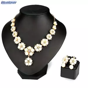 Bluelover 1 Bộ Cô Dâu Nelace Bông Tai Bộ Giả Ngọc Trai Hoa Kim Cương Giả Sang Trọng Nữ Cô Gái Nelace Tòn Ten Bông Tai Trang Sức Cưới Quà Tặng Mới