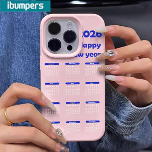 Ibumpers Ốp Điện Thoại Màu Hồng Dễ Thương 2026 Lịch Năm Mới Giáng Sinh Vui Vẻ Họa Tiết Yếu Tố Silicon Mềm Chống Sốc Vỏ Cho iPhone 11 12 13 14 15 16 17 Pro Max IP Plus