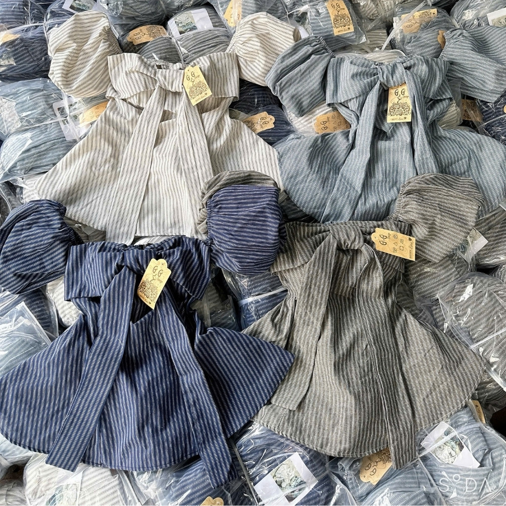 Áo trễ vai tay bồng (có mút ngực) dáng xòe thắt nơ to trước ngực phong cách sexy tiểu thư GU STORE