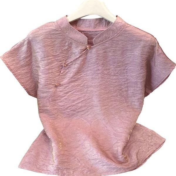 Áo sơ mi nữjacquard cổ đứng phong cách Trung Hoa, hợp mốt phương Tây cho mùa hè