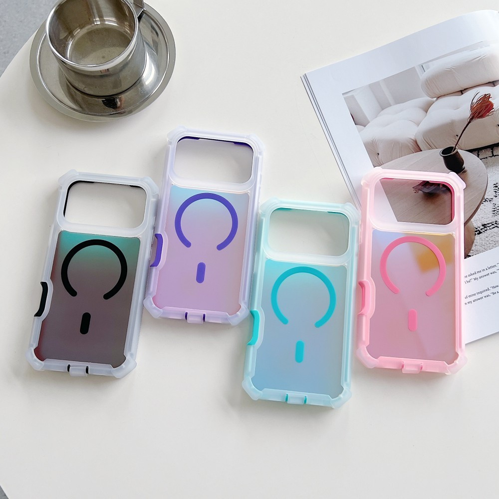Ốp Điện Thoại Từ Tính Đổi Màu Cho iPhone 17 16 15 14 13 11 Pro Promax 17 Air Plus 16 E Không Vàng Bốn Góc Chống Sốc