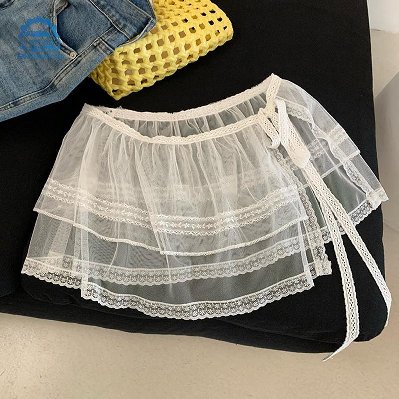 Lưới Cotton Kẻ Sọc Thiết Kế Váy Tutu Hai Lớp Thường Ngày Phong Cách Văn Học Hông Bao Xếp Chồng Rèm Xì Hơi Nữ Váy Đa Năng Linh Hoạt