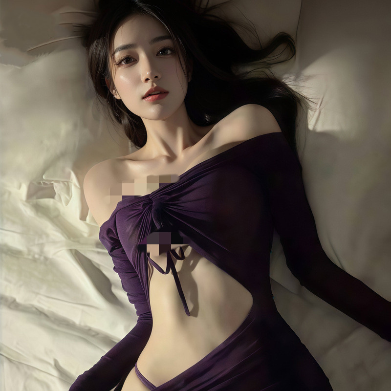 Đồ lót ren trong suốt màu tím sexy, thiết kế khoét lỗ, đồng phục sexy