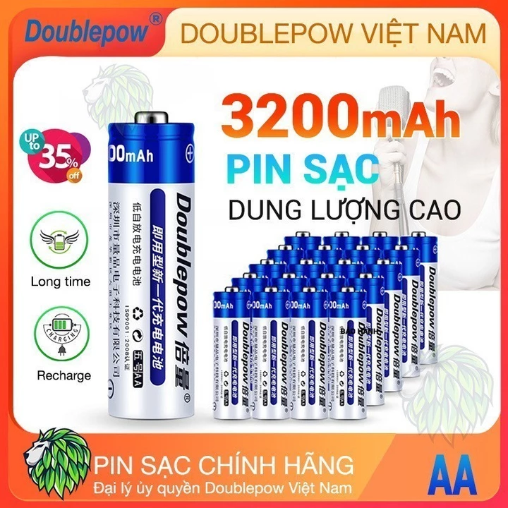 Pin sạc AA bộ pin 4 sạc AA 3200mah 3000mah 2700mah 1200mah Doublepow - pin tiểu sạc AA, Pin Sạc Micro Không Dây