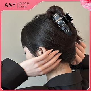 Kẹp tóc cá mập lớnpunk style, da PU, màu trơn thiết kế rỗng dành cho nữ