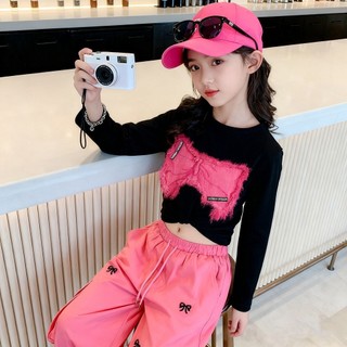 Set đồ Bé GáI HàN QuốC MớI: ÁO+QuầN DàI, Nơ CáCh đIệU, VảI ThoáNg Khí Set đồ Cho Bé GáI
