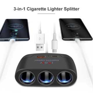 Bộ sạc ô tô Bộ chuyển đổi 12V 24V 3 Ổ cắm bật lửa thuốc lá Bộ chia USB kép LED xe hơi Sạc nhanh cho iPhone iPad GP