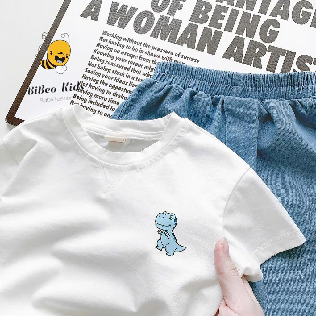 Bộ quần áo TRẮNG KHỦNG LONG QUẦN DÀI  cho bé trai , Áo  chất COTTON mềm, Quần JEAN dài thoải mái cho bé