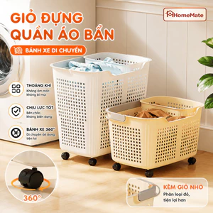Giỏ Đựng Quần Áo Có Bánh Xe 360° HomeMate – Giỏ Nhựa Đựng Đồ Giặt Dung Tích Lớn, Di Chuyển Linh Hoạt