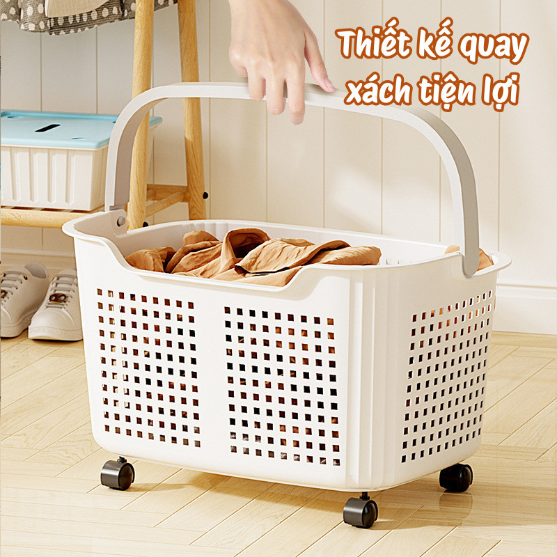 Giỏ Đựng Quần Áo Có Bánh Xe 360° HomeMate – Giỏ Nhựa Đựng Đồ Giặt Dung Tích Lớn, Di Chuyển Linh Hoạt