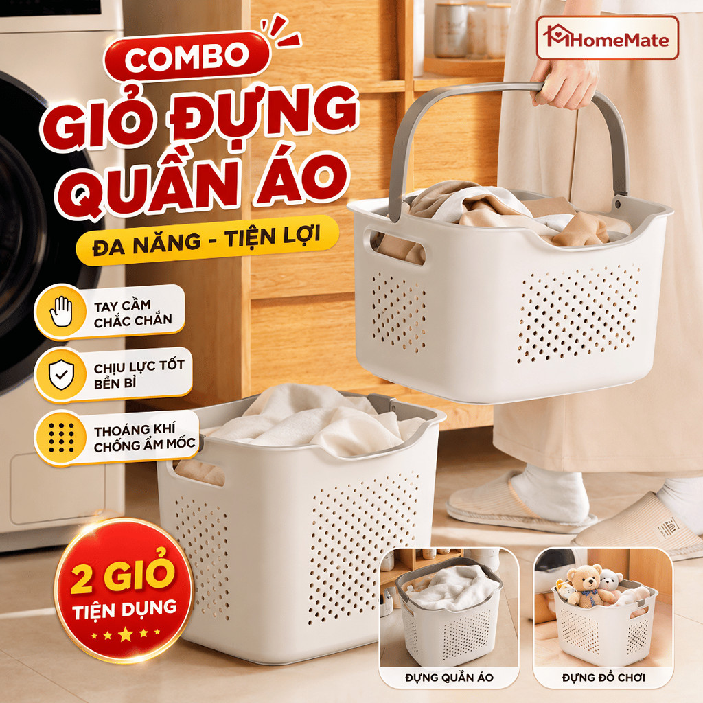 Giỏ Đựng Quần Áo Bẩn HomeMate Có Quai Xách – Giỏ Giặt Phân Vùng Đồ Bẩn, Đựng Đồ Gia Đình Tiện Lợi