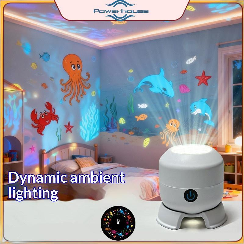 POWER USB LED Máy chiếu đại dương Đèn ngủ xoay 360 độ Chiếu sáng năng động để thư giãn trang trí phòng ngủ.