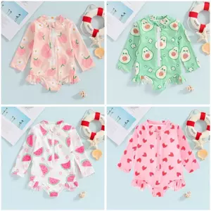 Bộ Bơi Bé Gái Siêu Xinh Dài Tay 2 Lớp Vải Họa Tiết Trái Đào Dưa Hấu Cho Bé Đi Biển Đi Bơi