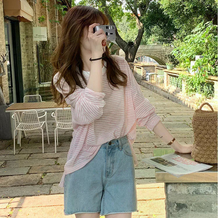 Áo Sơ Mi Nữ Size Lớn Sọc Dài Tay Mỏng Rời Thiết Kế Niche Sang Trọng Hợp Thời Trang