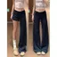 Phong cách mới Phong cách Hàn Quốc phù hợp Phong cách lười biếng Slimer Look Casual Màu xanh hải quân Chấm bi Quần loe Trous