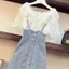 Size Lớn Fat Sister Mùa Hè Phong Cách Mới Phù Hợp Với Nữ Phong Cách Phương Tây Áo Sơ Mi Mỏng Hơn Giảm Tuổi Dây Đeo Denim Bộ Đồ Hai Mảnh