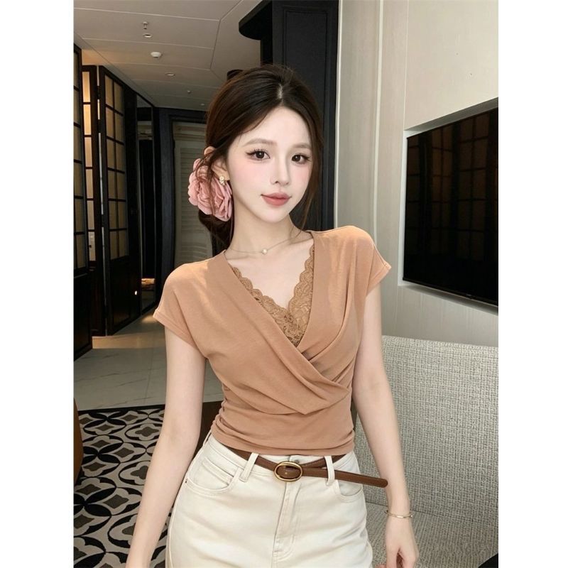 [Seckill có hạn trong thời gian] Thiết kế Feel Women Summer Light Trưởng thành Niche Chống va chạm Cổ chữ v Eo hẹp thon gọn hơn Nhìn ngắn-