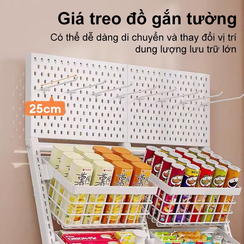 Kệ đẩy hàng tạp hóa chắc chắn bền đẹp Kệ siêu thị rộng rãi chứa đồ nhiều Xe đẩy đồ ăn vặt sắt dày dặn không gỉ