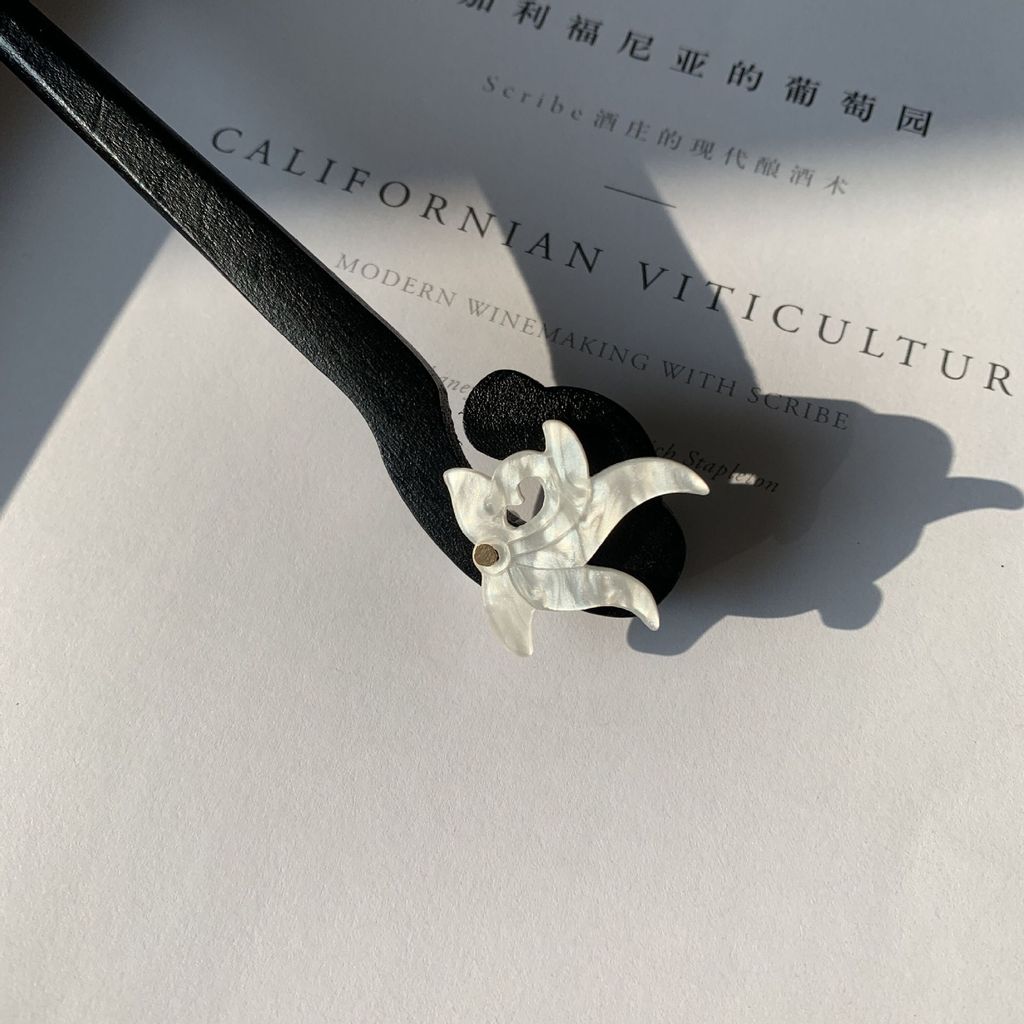 WHX-White Shell Orchid Ebony Kẹp tóc đơn giản đeo hàng ngày