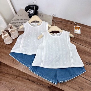10-28kg Set áo thô thêu mix quần bò đùi Xkids
