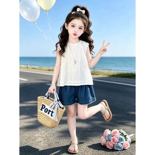 10-28kg Set áo thô thêu mix quần bò đùi Xkids