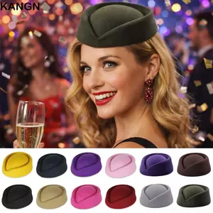 Mũ KANGN Top, Mũ tiếp viên trang trọng lõm Top, Mũ nồi nỉ cổ điển kiểu Anh nguyên khối cho bữa tiệc
