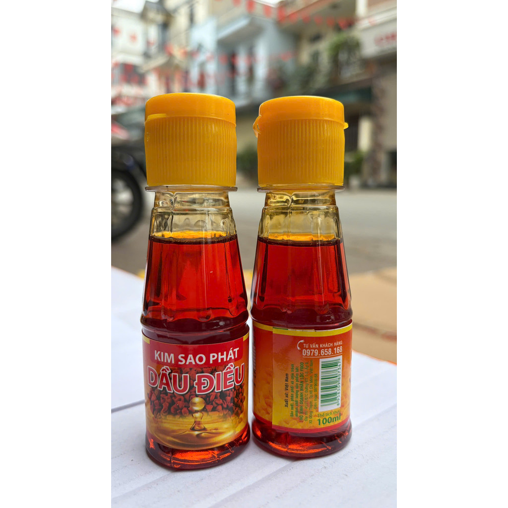 Dầu điều và dầu mè lọ 100ml và 250ml Kim Sao Phát - tiện lợi, tạo màu tạo hương vị cho thức ăn .