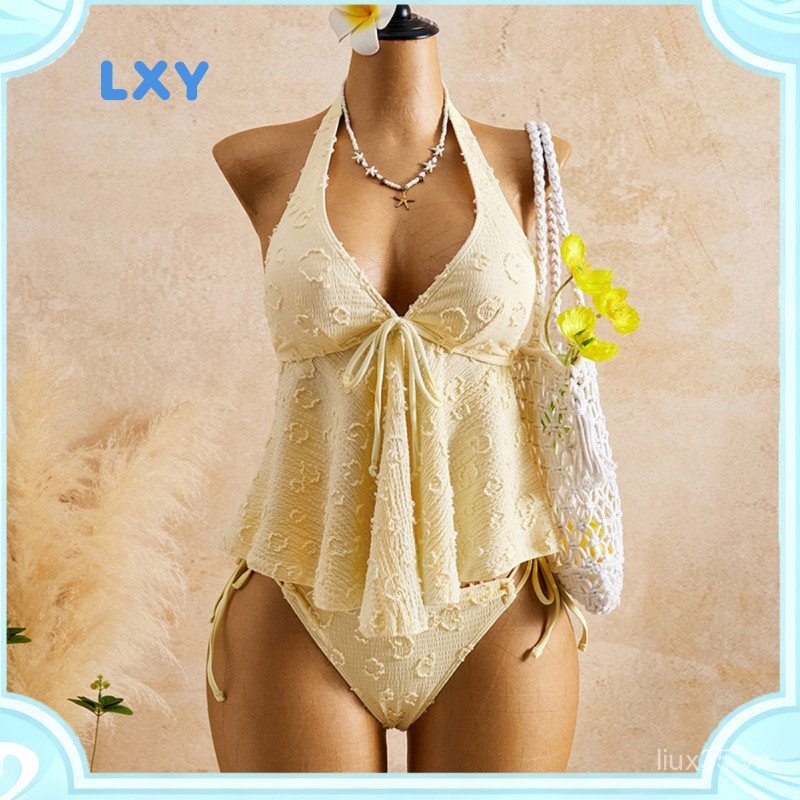 LXY 2026 Bán Chạy Ren Đồ Bơi Dây Cổ Ren Xù Thịt Bao Chia Bikini Nóng Mùa Xuân Đồ Bơi