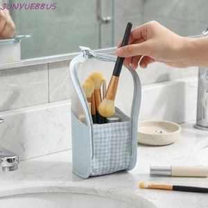 Túi đựng đồ vệ sinh bàn chải đánh răng JUNYUE88US, có khóa kéo chống thấm nước Giá đỡ làm đẹp di động, nhiều ngăn dung tích lớn Túi đựng mỹ phẩm đứng dọc trong suốt Khách sạn