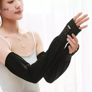 JULYHOT Bao tay lụa lạnh hè chống nắng nam nữ, tay áo dài chống tia UV, ống tay đi xe đạp, mát mẻ, thiết kế không ngón