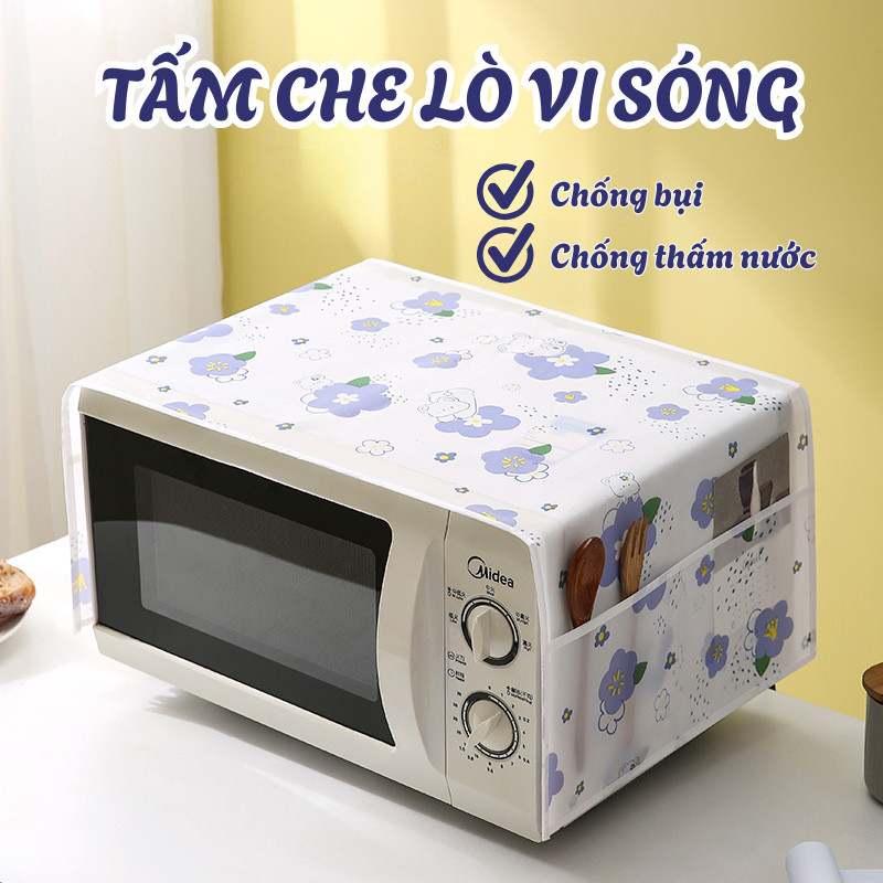 Tấm Phủ Lò Vi Sóng Có Ngăn Đựng Đồ – Tấm Che Vải Lanh Cotton Chống Bụi, Chống Thấm Nước  DINO