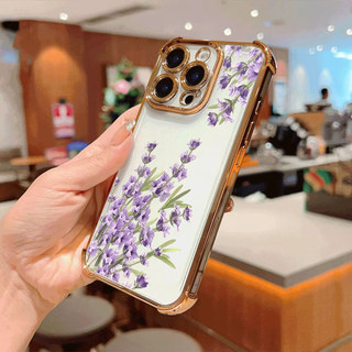 Ốp Điện Thoại Sang Trọng Chống Rơi Hoa Oải Hương Bốn Góc Cho OPPO Reno 14 13 12 11 10 Pro 14F 13F 12F 11F 5G Vỏ Bảo Vệ Ống Kính