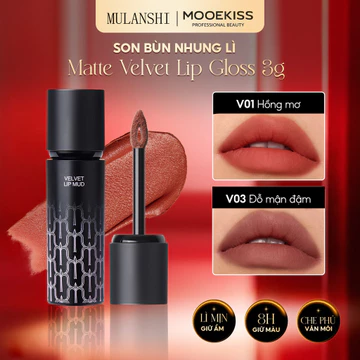 Son dưỡng môi Mulanshi Lip Mud Lip Balm lâu trôi kết cấu son lì bóng nhung dưỡng ẩm dưỡng môi 3g
