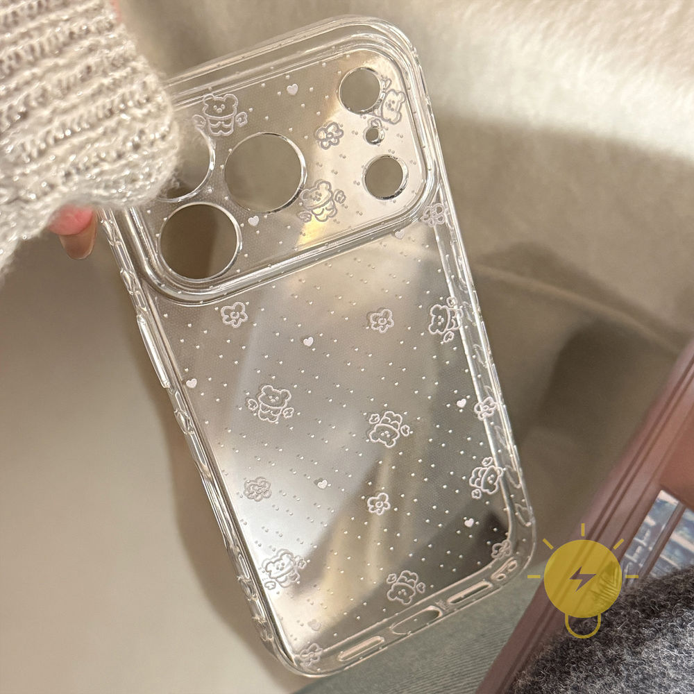 Phone Case For iPhone 17 Pro Max 16 15 14 13 12 TPU Transparent Bear Bubble Aesthetic Korean Cute