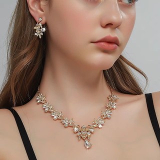 Vòng Cổ Zircon Kim Cương SEREIP, Vòng Cổ Hoa Lấp Lánh Nữ Hình Lá, Bông Tai Trang Sức Cưới Bộ Trang Sức Cho Tiệc Cưới Lễ Hội