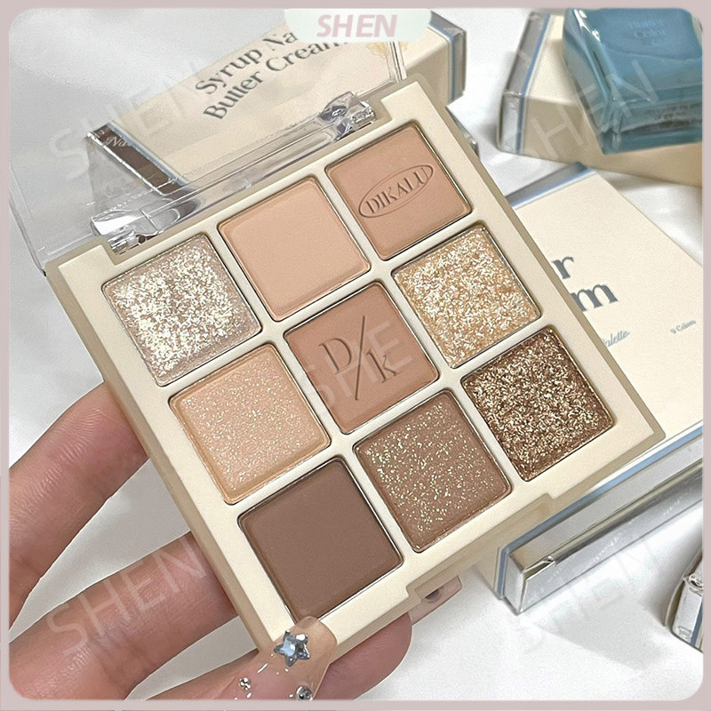 DIKALU Trà Sữa Phấn Mắt Bảng Ngọc Trai Matte Jiugongge Phấn Mắt Trong Suốt 9 Màu Phấn Mắt Trang Điểm Bảng