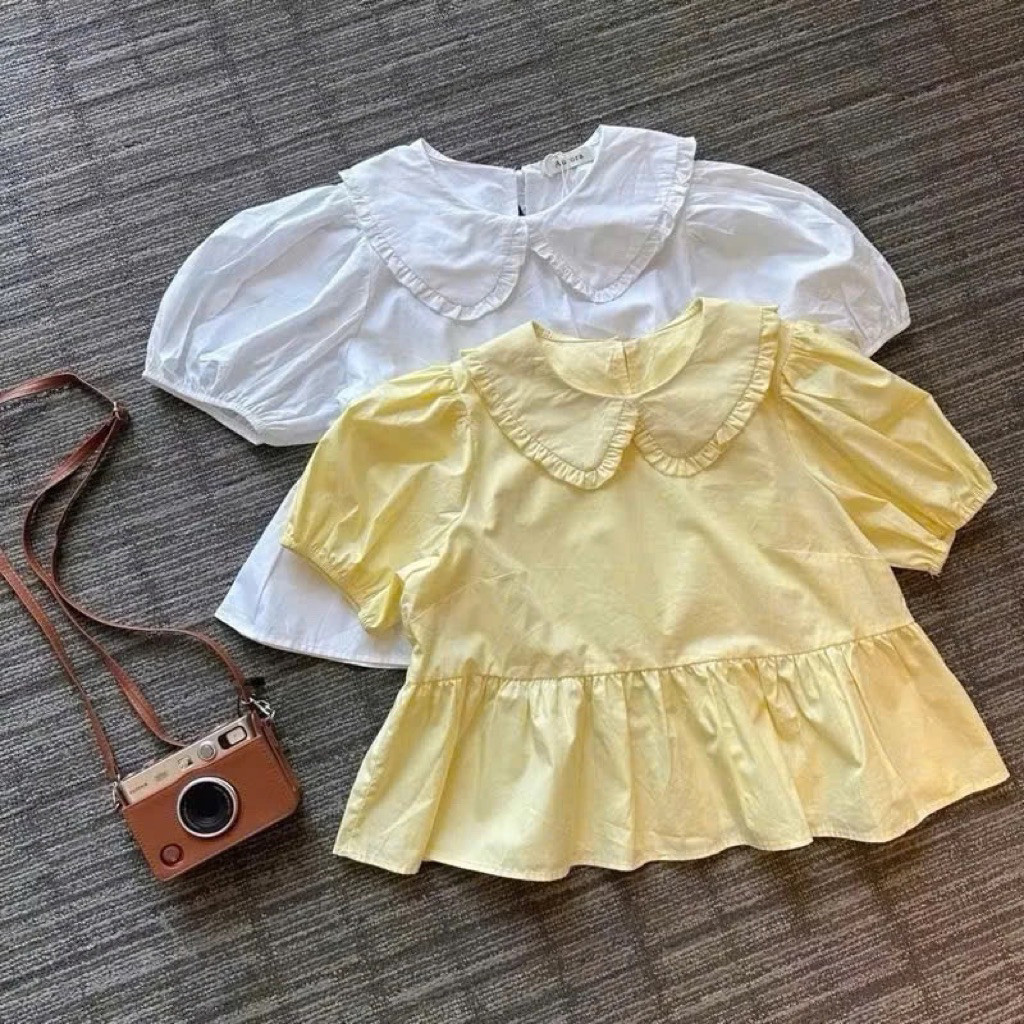 (ẢNH OLDSCHOOL) Áo babydoll lá cổ sen dáng ngắn tay phồng A596 BORA TOP