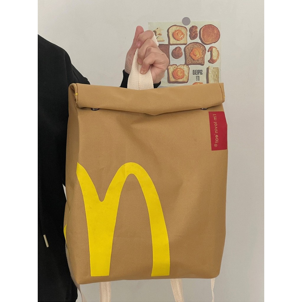 Ba lô dung tích lớn kiểu Influencer, túi giấy McDonald's, phù hợp lớp học