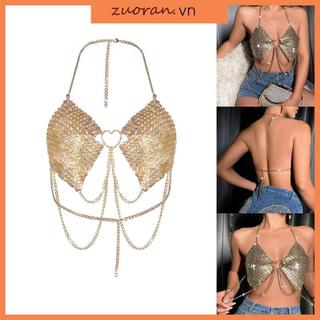 ZUOO Hoa Kim Cương Giả Dây Áo Ngực Không Lưng Hộp Đêm Dây Xích Trái Tim Crop Cho Nữ