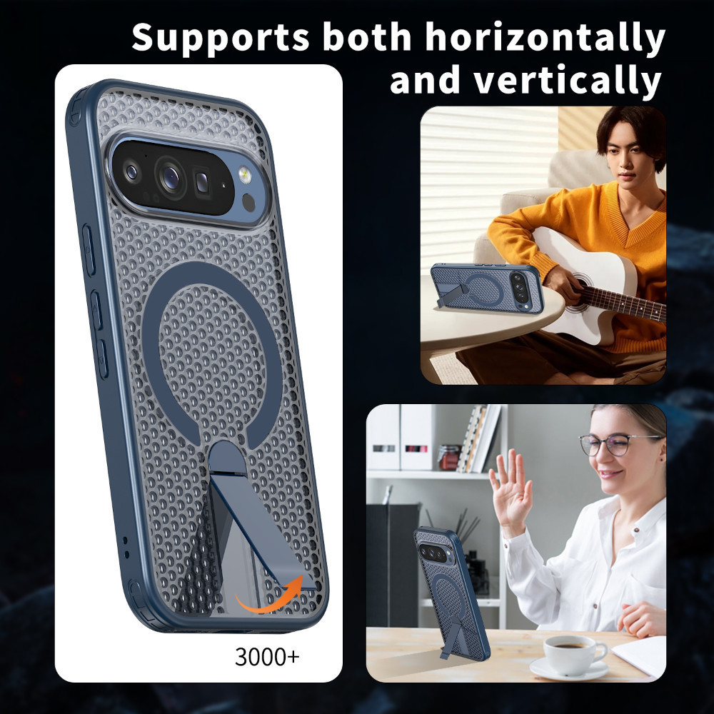 Ốp điện thoại có giá đỡ thẳng đứng bằng kim loại cho Google PIXEL 10 9 PRO XL 9A Vỏ kết cấu tản nhiệt 3D từ tính
