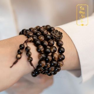 Vòng Tay Trầm Hương 108 Hạt Sánh Chìm Mix Sen Trầm -  TRẦM HƯƠNG YÊN LỘC