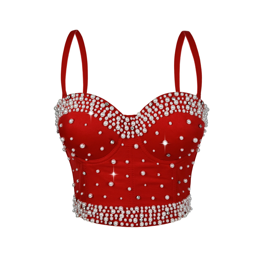 Corset Xương Cá Phối Ngọc Trai và Kim Cương Nhấp Nháy, Phù Hợp Lễ Hội