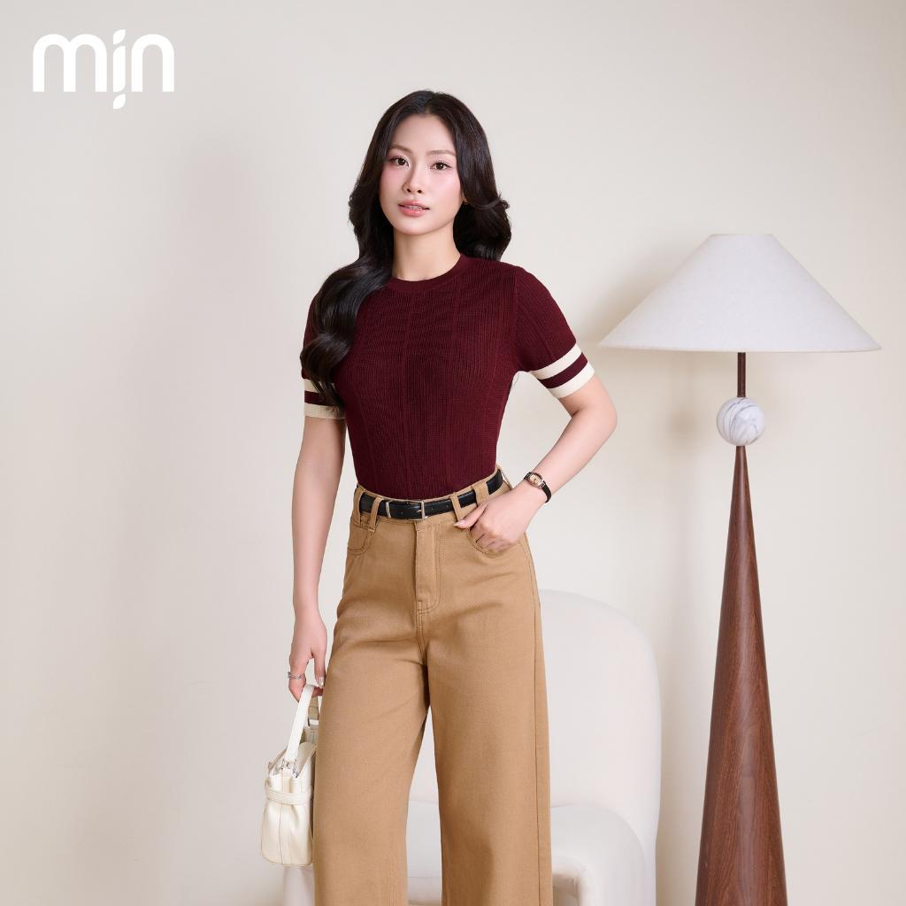 (Deal mở bán) Áo Dệt Kim Cổ tròn Phối Line, Tay ngắn, Chất liệu Cao cấp, thời trang nữ MỊN PL18