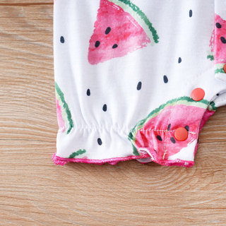 Mùa Hè Cho Bé Mỏng Phong Cách Áo Liền Quần In Dưa Hấu Bay Tay Bé Gái Ngọt Ngào Thoáng Khí Jumpsuit Xuyên Biên Giới Quần Áo Trẻ Em